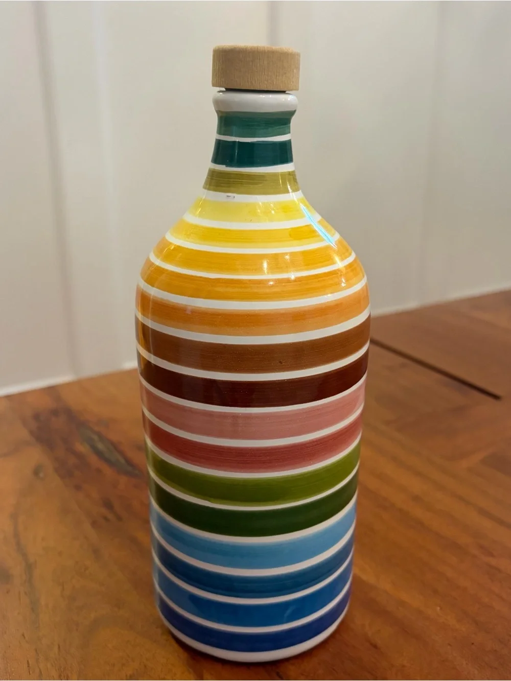 Frantoio Muraglia Italy Rainbow Ceramic Olive Oil Bottle Empty Hand Painted 17oz
